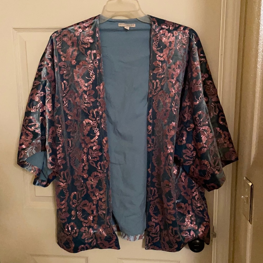 Eva Mendes pink sequin and velvet kimono